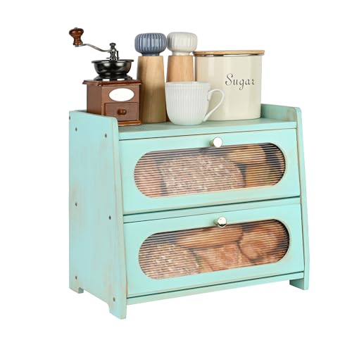 Ollieroo 2-Tier Green Bread Box for Kitchen Countertop with Window