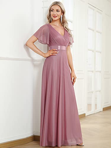 Image of Ever-Pretty Women's Summer Glitter Formal Dresses Evening Gown V Neck Short Sleeves Floor Length Mother of Bride Dress 50159
