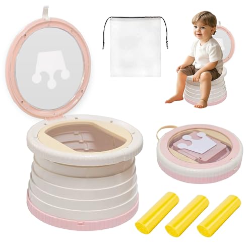 Portable Foldable Potty seat for Toddler Training Toilet Seat Emergency Toilet The Bottom Has the Function of Storing Garbage Bags for Car Camping (Pink)