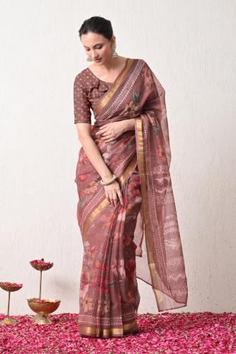 Image of MIRCHI FASHION Kota Doria Cotton Saree with Blouse Piece | Paisley Block Printed Saree for Women | Traditional Ethnic Daily Wear Summer Saree