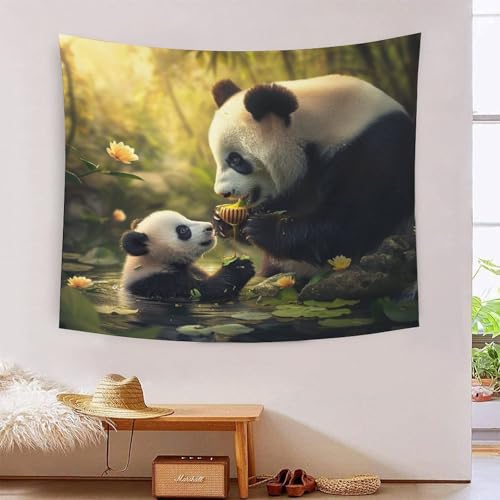Tapisserie panda géant effet 3D grand format 180x230cm pour décoration murale