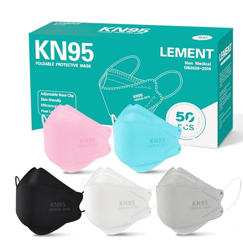 LEMENT KN95 Face Masks,50PCS Breathable Dust Safety Mask For Adult, 5 Color