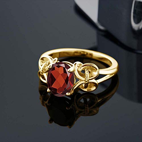 Gem Stone King 18K Yellow Gold Plated Silver Red Garnet Engagement Ring For Women (2.13 Cttw, Oval 9X7MM, Gemstone Birthstone, Size 7)4