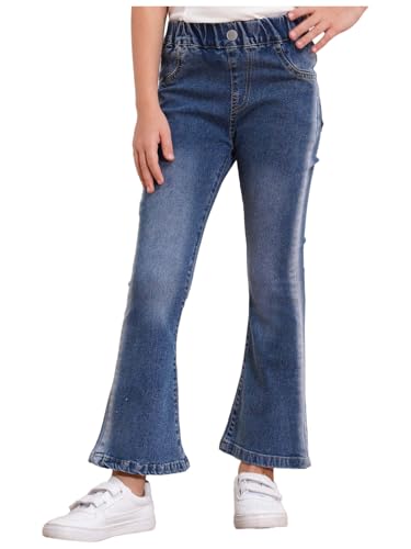 Kids Jeans Fashion Girls Slim-fit Flared Denim Pants Casual Elastic Waistband Bell-Bottom Wide-Leg Pants