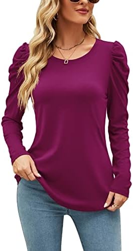Ivicoer Women’s Puff Sleeve Crew Neck Tunic Tops Casual Cute Loose Fit T Shirts Soft Work Floral Print Blouses S-XXL