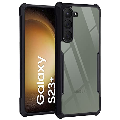Image of TheGiftKart Shockproof Crystal Clear Back Cover Case for Samsung Galaxy S23 Plus 5G | 360 Degree Protection | Protective Design | Transparent Back Case Cover (PC & TPU, Black Bumper)