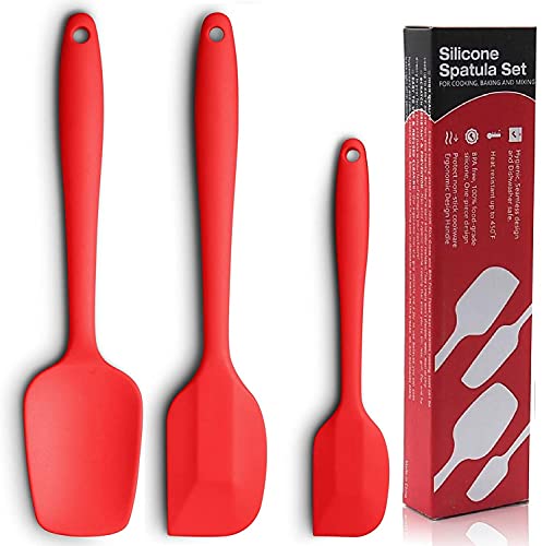 Image of Baskety Silicone Spatula 3-Piece Set, High Heat-Resistant (UP to 480F), Non-Stick Spatulas with Stainless Steel Core Mixing Cooking & Baking Red