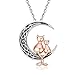 Collier Chat en Argent Sterling S925, Pendentif chat sur la lune, Bijoux Cadeau pour Femme Fille, Cadeaux de chat pour les amateurs de chat
