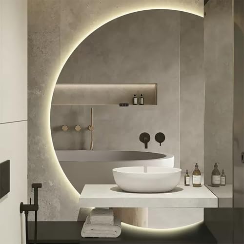Dimmable LED Backlit Bathroom Mirror with Smart Defogging, Explosion-Proof Glass, Perfect for Hotel or Home Use, Available in 35", 39", 43", 47", 51" Sizes (51" Left Semicircle)