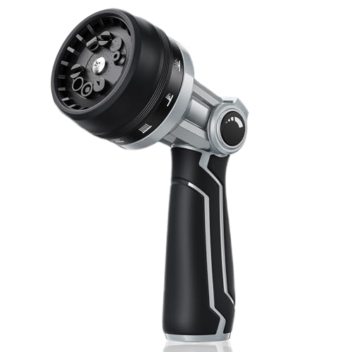 RAINPOINT Full-Metal Garden Hose Nozzle, Heavy Duty Water Hose Nozzle Sprayer With 10 Adjustable Patterns & High Flow,Thumb Control For Flow Adjustment, Ideal For Watering, Washing, Cleaning,Black