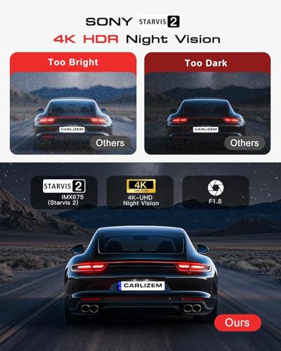 Image of Carlizem 4K STRAVIS 2 675 3 Channel Dash Cam with STARVIS 2, 4K Front + 1080p Rear + Cabin, GPS, Night Vision, Wi-Fi, 140 Wide Angle, Loop Recording, 2 inch IPS, Built in GPS