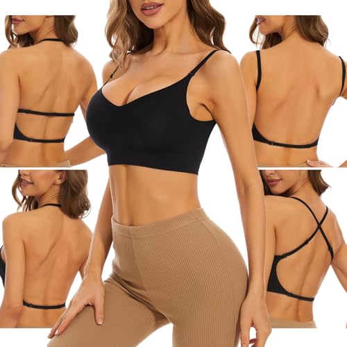 Sujetador sin Espalda Baja Mujer Sujetador Básico Sujetadores sin Aros Bralette Cómoda Invisible Mujer Push up Jelly Bra con Tirantes Multiposición Regulables Sujetadores Espalda en Forma de U