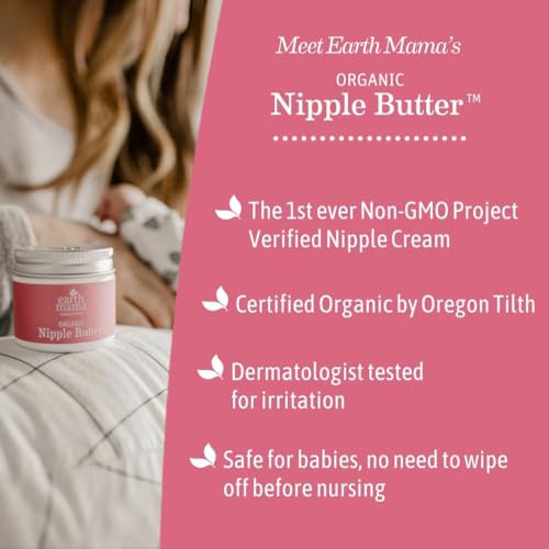 Image of Earth Mama Organic Nipple Butter | Nipple Cream Safe for Breastfeeding | Postpartum Essentials for Nursing | Non Lanolin Nipple Cream, 2 fl oz (3-Pk)