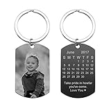 PiercingJ Personalized Custom Photo Picture Calendar Text Engraved Stainless Steel Dog Tags Keychain Message Customized Pendant Valentine's Mother's Father's Day Birthday Gift
