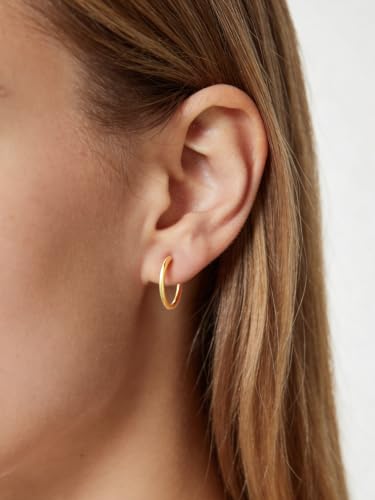 Image of Silvora 14K Gold Plated Huggie Hoop Earrings for Women, Small Sterling Silver Hoops, Hypoallergenic Cartilage Earrings for Sensitive Ears 8 /10 /12 /14 /16 /18 /20MM