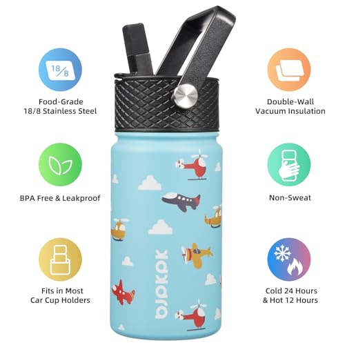 Image of BJPKPK Insulated Water Bottle, 15oz Stainless Steel with Straw Lid