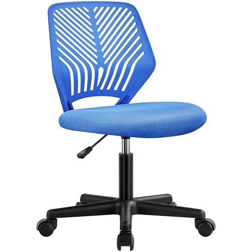 Yaheetech Silla Escritorio de Oficina Ergonómica Silla Giratoria Altura Ajustable sin Reposabrazos Asiento Malla Azul Claro