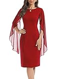 Women's Chiffon Cloak Sleeve Mini Cape Dresses V-Back Knee Length Elegant Petite Bodycon Wedding Gue