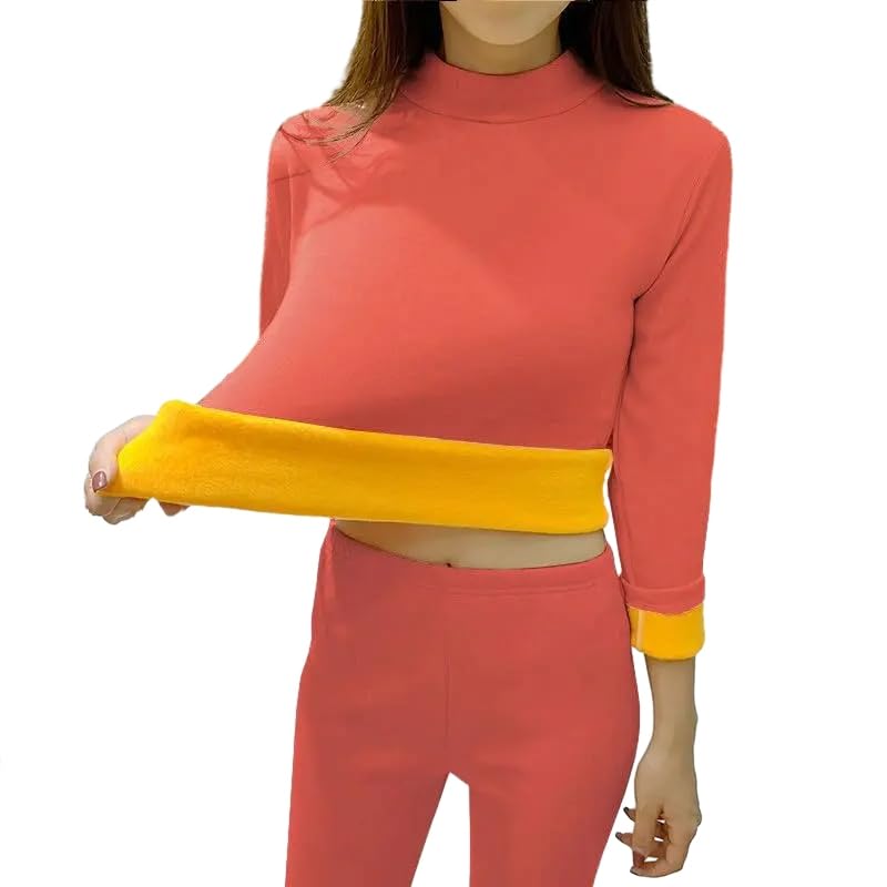 OFFSUM Ropa Interior Térmica Mujer - Lencería De Invierno para Mujer, Traje De 2 Piezas, Cuello Medio Alto, Tops De Terciopelo Elástico Grueso + Pantalones, Ropa Interior Térmica, Ropa De Desca