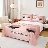 Erosebridal Eyelash Sheet Set Full Gorgeous Makeup Girly Bed Sheets Set for Girls Women,Glitter Sequins Stars Bedding Sheets Stylish Fashion Fitted Sheet Rose Gold Flat Sheet 2 Pillow Cases