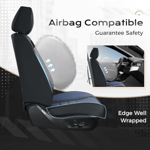 Image of Coverado Car Seat Covers Front, Seat Covers for Cars, Waterproof 2-Pack Car Seat Cushions, Leather Carseat Seat Protectors, Universal Seat Covers Fit for Most Sedans SUV Pick-up Trucks(Black&Blue)