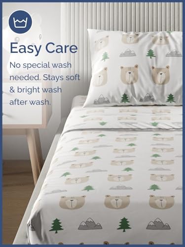 Image of Kids Twin Size Cute Bear Bed Sheets - 3 Piece Kids Cute Bear Sheet Set | Cute Bear Themed Bedding, Ultra-Soft, Cute & Cozy, Breathable & Machine Washable, Bed Set for Boys, Girls & Teens, Breathable