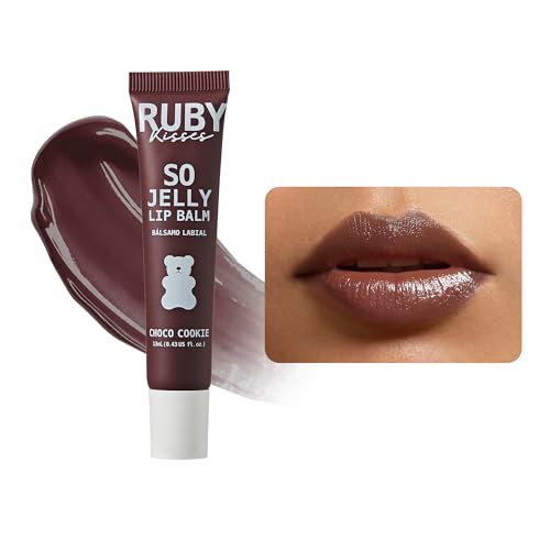 Ruby Kisses So Jelly Tinted Lip Balm, Hydrate & Non-Sticky Nourishing Lip Gloss Treatment, Glossy Finish, Hydrating Balm Buildable Customize Tint (Choco Cookie)