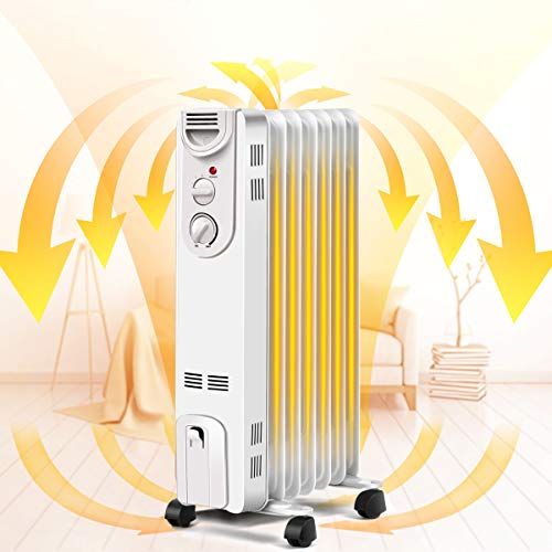 Costway Oil Filled Radiator Heater, 1500W Portable Oil Heaters With 3 Heat Settings, Adjustable Thermostat, Overheat & Tip-Over Protection, Electric Space Heater For Living Room Bedroom Indoor Use #TOP4