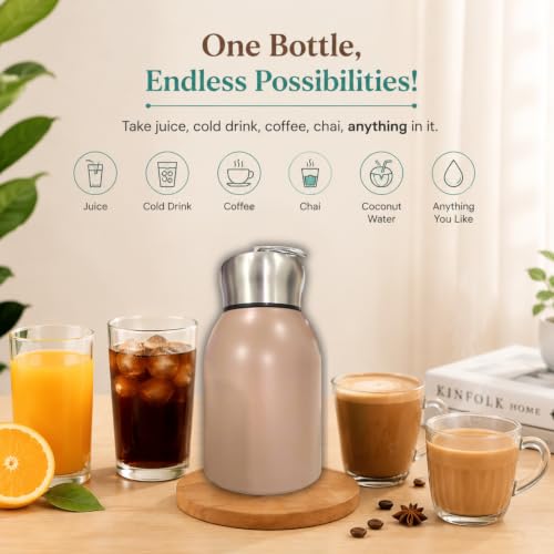 Image of SIPHORA Mini Flask 300ml | Vacuum Insulated Tumbler | Stainless Steel | Leakproof Travel Mug for Hot & Cold Beverages | Double Wall Vacuum Flask for Office, School, Gym & Travel (Brown)