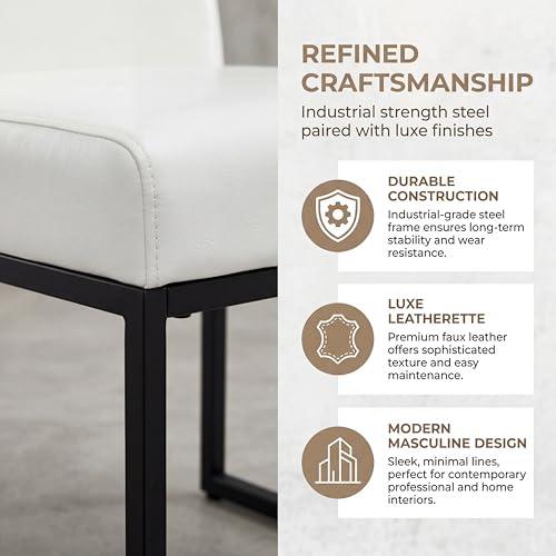 Image of HNY Modern Dining Chairs Set of 6, Upholstered Leather Dining Room Chairs with Ergonomic Back & Metal Frame for Home, Kitchen, Apartment, White