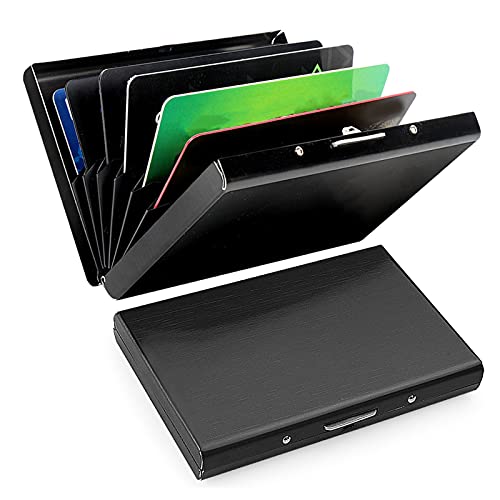 Aladeno Credit Card Holder Slim Business Card Case Pocket Metal Case Credit Card Protector Stainless Steel Credit Card Wallet Business Card Case for Men and Women (Black)