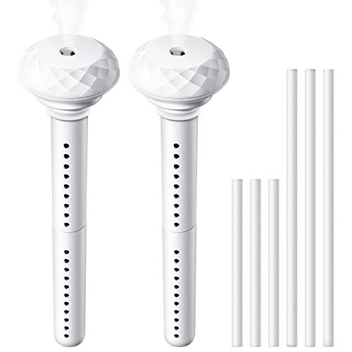 2 Pieces Mini Portable Humidifier Cool Mist Humidifier with 6 Pieces Replacement Humidifier Sticks USB Air Humidifier without Water Bottle for Travel Office Hotel Car Home (White)