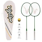 Double Racket Set with Free Shuttlecocks | Professional-Grade Badminton Racket Set | Lightweight Design & Non-Slip Grip | Available in White/Black/Orange/Yellow/Blue (Green, 4 inches)