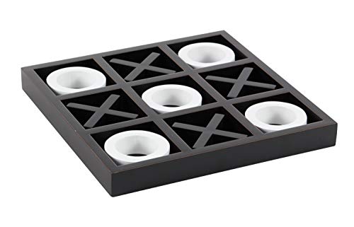 Deco 79 Wood Tic Tac Toe Game Set With White Os, 14" X 14" X 2", Black #TOP1