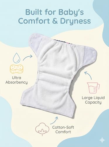 Image of Reusable Cloth Diaper for Babies | Washable Baby Cloth Diaper with Absorbent Insert | Leak Proof Adjustable Free Size Pocket Diaper 3M -3Years | Eco Friendly Reusable Baby Diaper (2, ORANGE DINO, One Size)