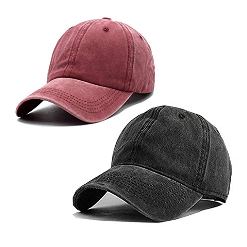Aedvoouer Unisex Washed Twill Cotton Baseball Cap Vintage Distressed Plain Adjustable Dad Hat (Z-Black/Burgundy)