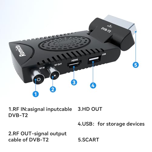 Romicta Decodificador TDT HD 2025 - DVB-T2 H.265 HEVC FTA Full HD PVR, USB, HDMI, SCART, Sintonizador de TV Digital Terrestre, Receptor Digital de Alta definición Full HD 1080p, Control Remoto 2 en 1 - imagen 2