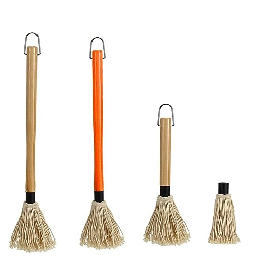 Samlomi 3 Stück Grillmopp, Grillmopp, Holz, mit 1 zusätzlichen Ersatzbürsten für Saucen, Grillen, Rauchen, Steak (2 Stück 45,7 cm und 1 Packung 27,9 cm)