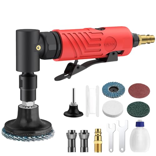 XUNTOP Smerigliatrice ad Aria Compressa a 90° con 2 Mandrini (1/4 & 1/8), 20000 RPM Smerigliatrice Angolare Pneumatica Kit Completo per Spazi Stretti per Smerigliatura Taglio Lucidatura Sbavatura