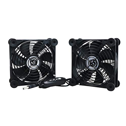 Lyrccoa Quiet Dual 120mm USB Fan with 3 Speed Controller, for Receiver DVR Playstation Xbox Computer Cabinet Cooling