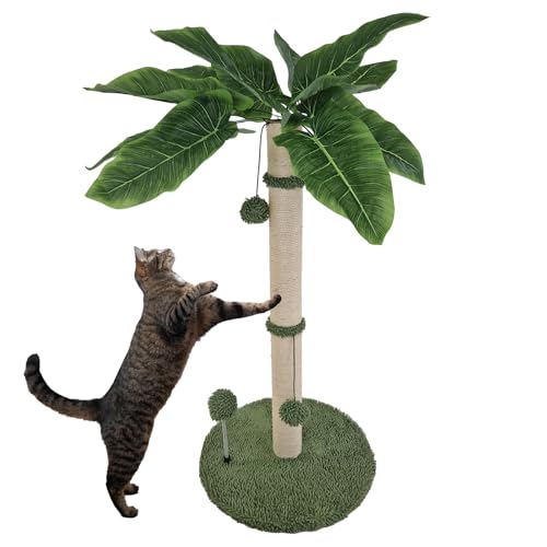 TRUTZHOLM Kratzbaum mit kuscheligem Bezug Katzenkratzbaum 85cm hoch mit widerstandsfähigem Sisal zum Krallen wetzen Kletterbaum mit Plüschball natürliches Design zum Kuscheln und Spielen