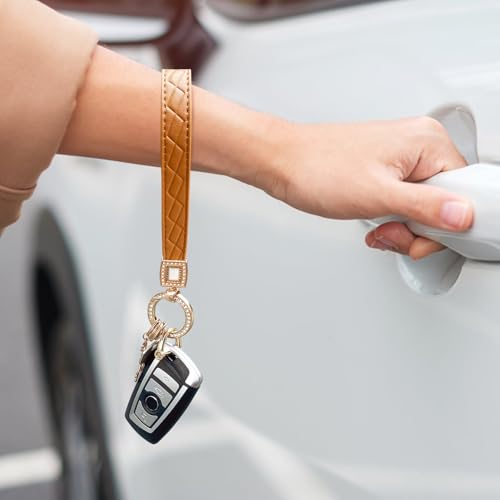 Image of OHKYOOT Leather Wristlet Keychain,Wrist Keychain Car Key Chain with 5 Key Ring and Anti-Lost D Ring