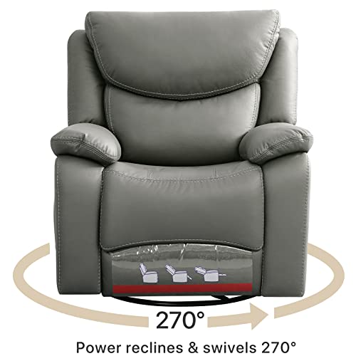 Coosleep Large Power Recliner Swivel Glider With Usb And Type-C Charging Ports, Upholstered Breathable Leather Living Room Reclining Sofa Chair With Lumbar Support (Grey) #TOP1