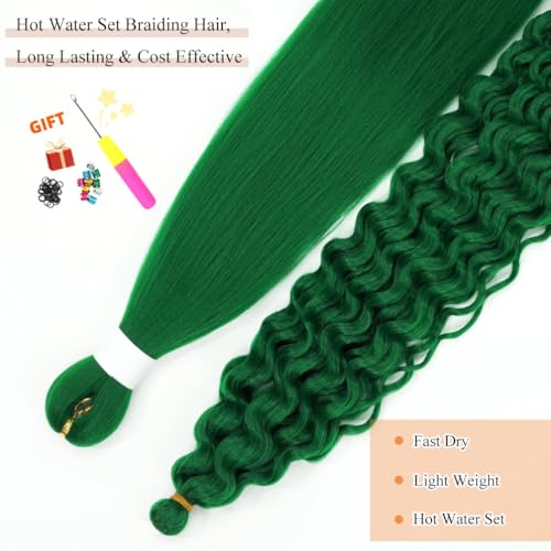 Ez Boho Hair for Braiding, Green 26 Inch 4+1 Packs Wave Curly Knotless Ez Braiding Hair Pre Stretched Hypoallergenic Non Toxic Pre-Layered Crochet Bohemian Braids Goddess — view 5