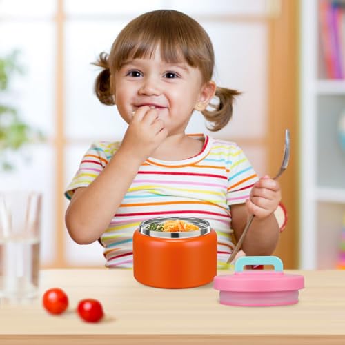 Image of PIQUEBAR 8oz Kids Thermo for Hot Food,Small Lunch Thermo Food Container Stainless Steel,Easy Open Wide Mouth Thermo for Hot Cold Food for Preschool Travel (Pure Orange)
