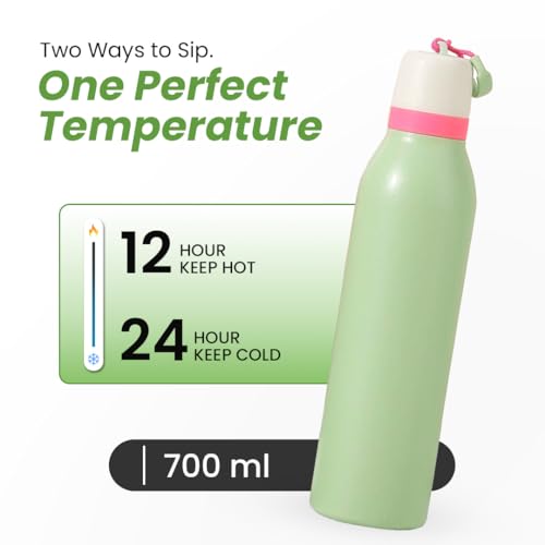 Image of HomeEssentials 700ml Stainless Steel Water Bottle: 3-Layer Insulated Hot & Cold Flask - Leakproof Design - Premium Sports Bottle for School, Office & Home - Sleek Durable Hydration