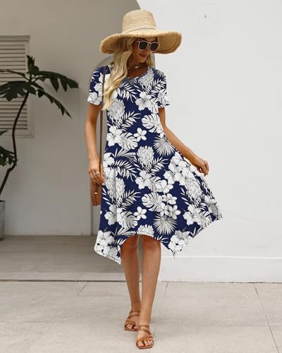 Image of COSSEN Women's 2026 Summer Midi Dress Crew Neck Short Sleeve