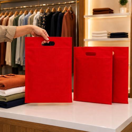 Image of V4L D-Cut Cloth Carry, Handle, Shopping, Daily Use, Gift (PACK OF 50) (RED, 10X14)