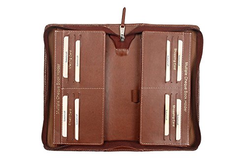 Image of Sukeshcraft Multiple Cheque Book Holder | Original PU Holds Upto 8 Cheque Books, Locker Key Hook, 2 Photo Slots, 1 Pin-Sim Slot, 13 Credit /Debit Card Slots with Matching Zipper (PU -Brown)