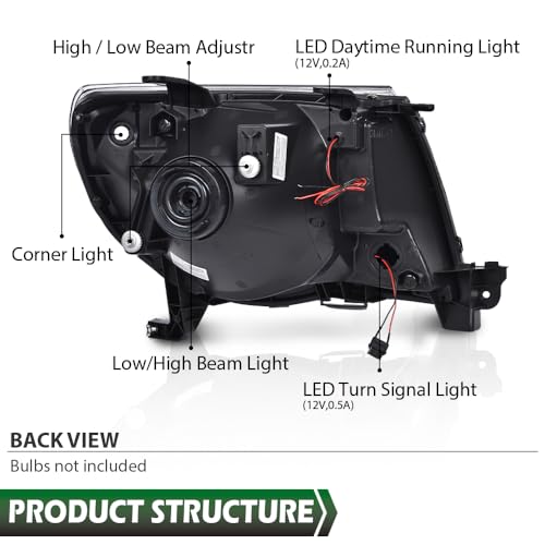 Image of GRAND ORANGE Pair LED DRL Tube Headlights Assembly, Compatible with Toyota Tacoma 2005-2011, Bumper Headlamps Light, Smoke Lens Chrome Housing Clear Reflector